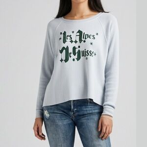 LETLUV Les Alpes De Suisse Graphic Thermal Waffle Top Swiss Alps S Anthro EUC